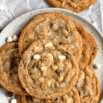 Pinterest image of an overhead shot of a plateful of Mama Kelce's cookies.