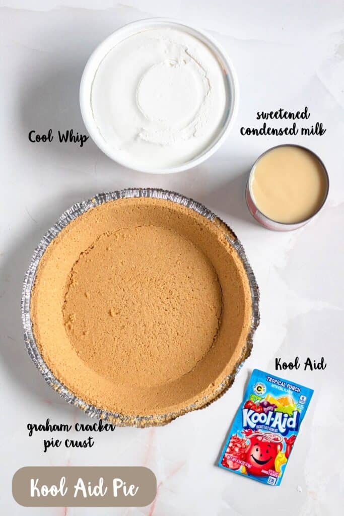 Ingredient shot of the ingredients used to make kool aid pie.