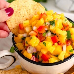 Fresh Mango Pico de Gallo served with tortilla chips.