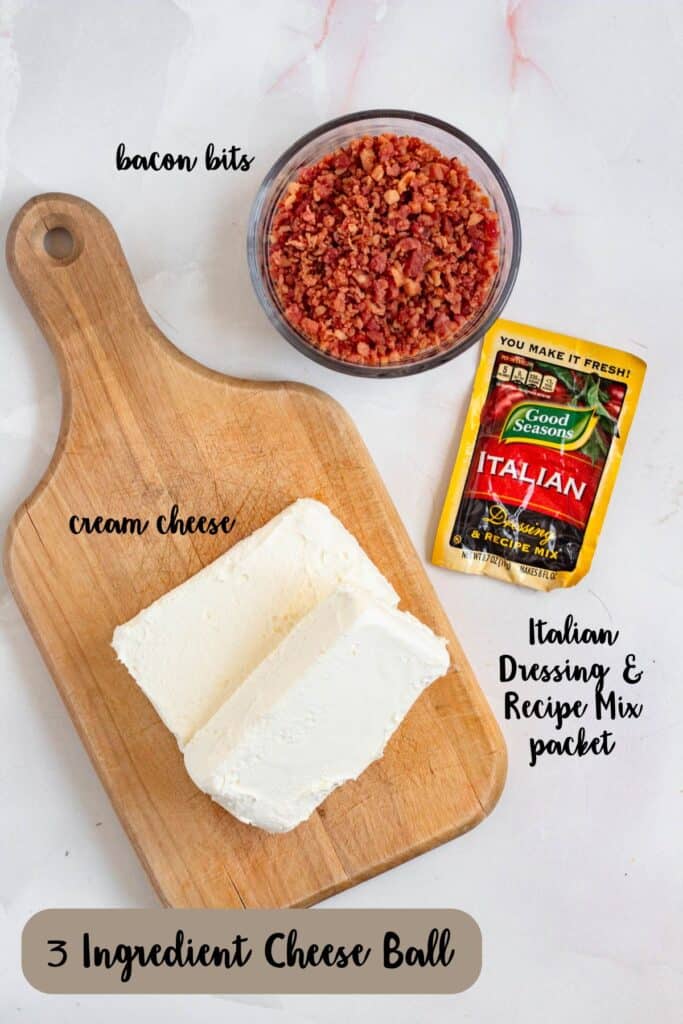 Ingredient shot of ingredients to make 3 Ingredient Cheese Ball.
