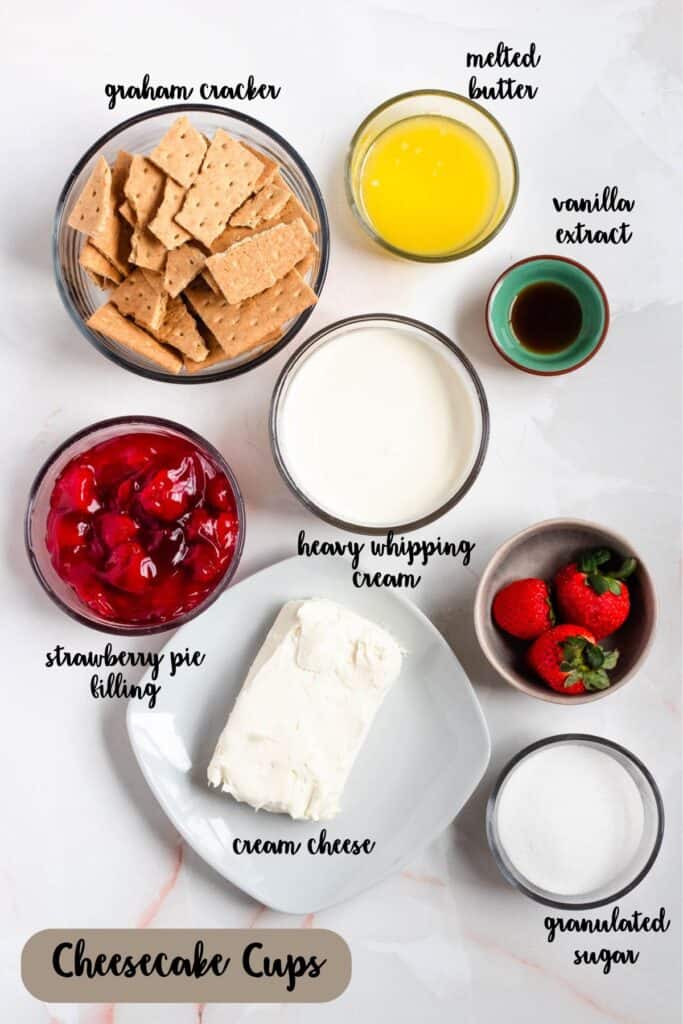 Ingredient shot of ingredients to make No-Bake Cheesecake Cups.