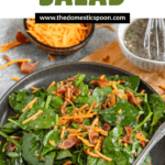 Pinterest image of spinach salad on a plate with a fork resting on the side.