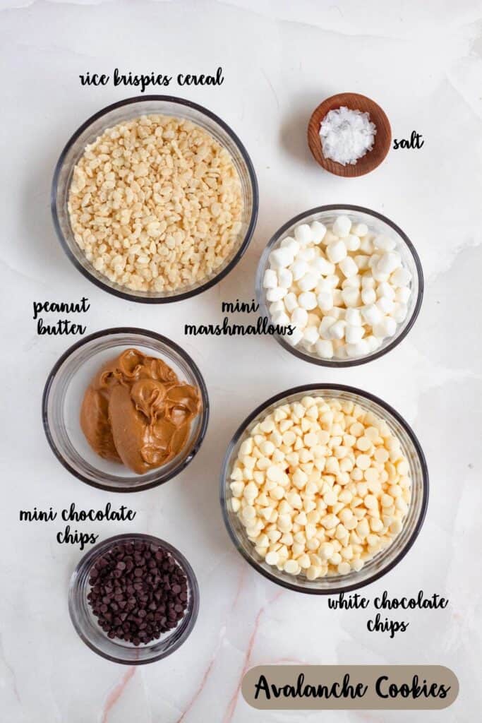 Ingredient shot of ingredients to make Avalanche Cookies.