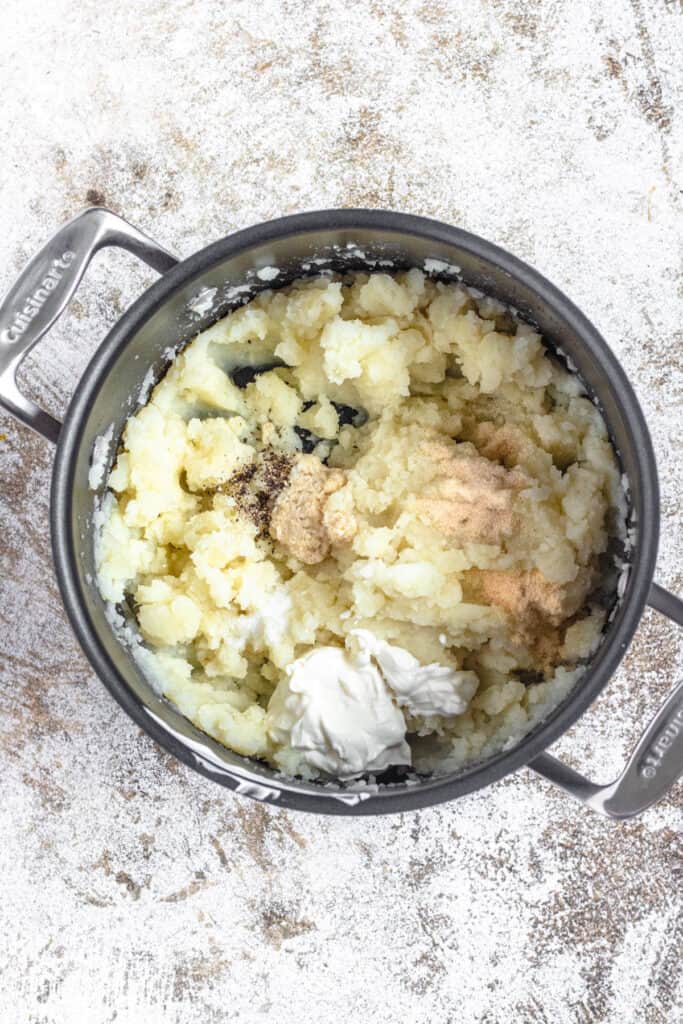 Mashed potatoes with melted butter and milk,