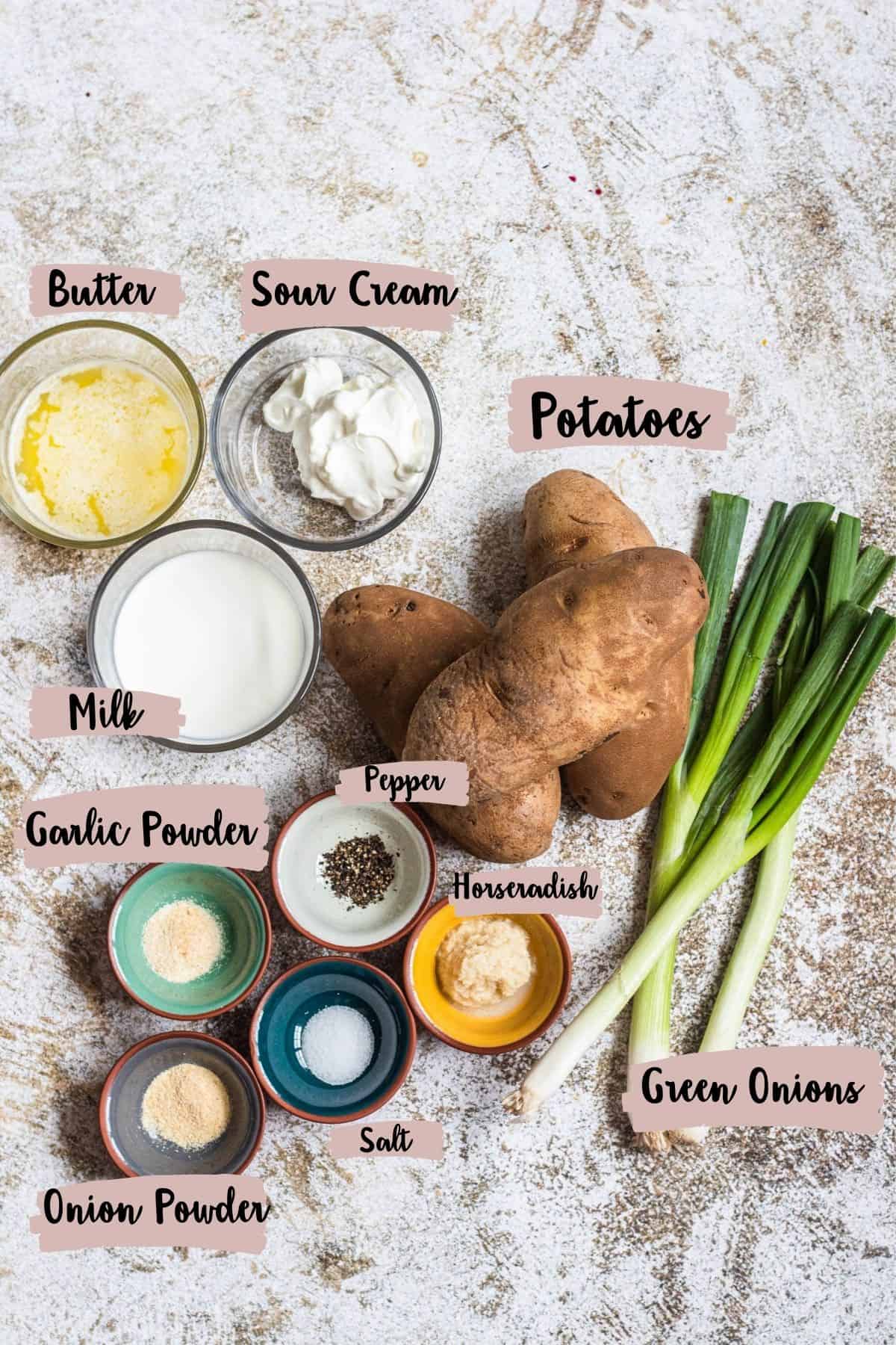 Labeled ingredient shot for horseradish mashed potatoes.